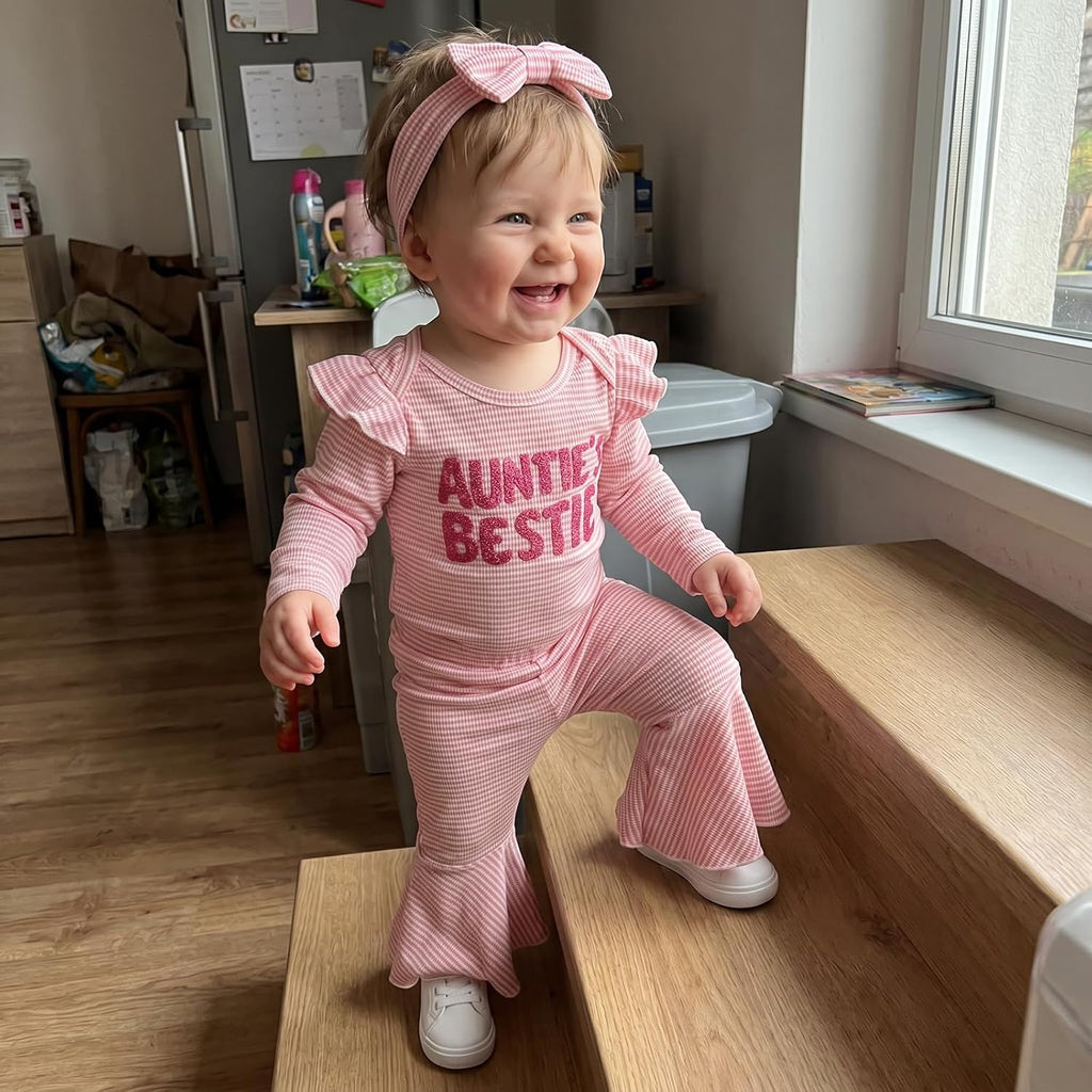 Aunties Bestie Baby Clothes Girl Romper Bell Bottoms Pants Set