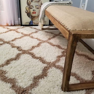 Shag Area Rug, New Moroccan Trellis Ivory, Everyday Use, (60 inch x 84 inch)