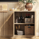 67" Fluted Oak Buffet Cabinet Sideboard with Storage, Large Credenza with 6 Doors