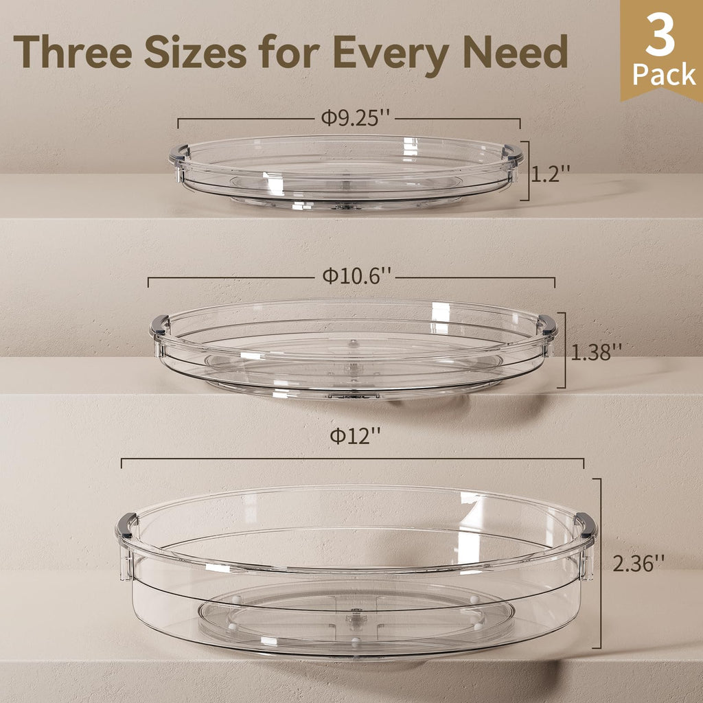 3 Pack Lazy Susan Organizer Turntable for Cabinet, 9.25'' 10.6'' 12''