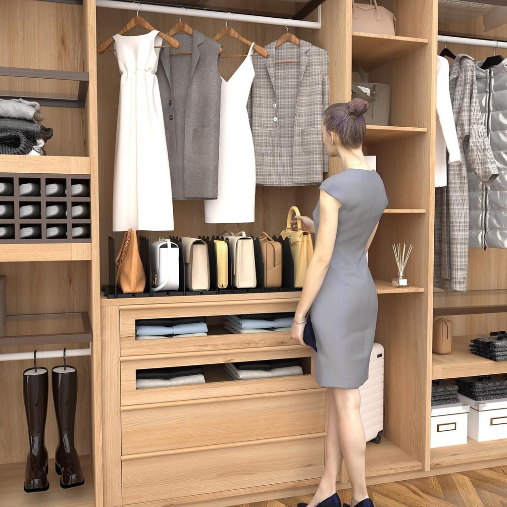 Shelf Divider for Closet, 2 Pcs Adjustable Purse Organizer, Black