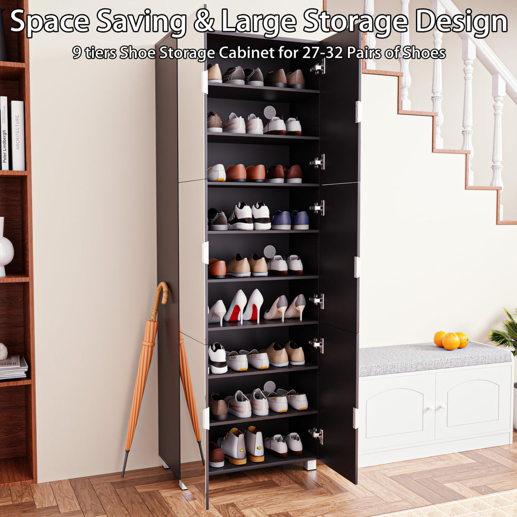 72" Mirror Shoe Cabinet with 6 Doors, Adjustable Shelves