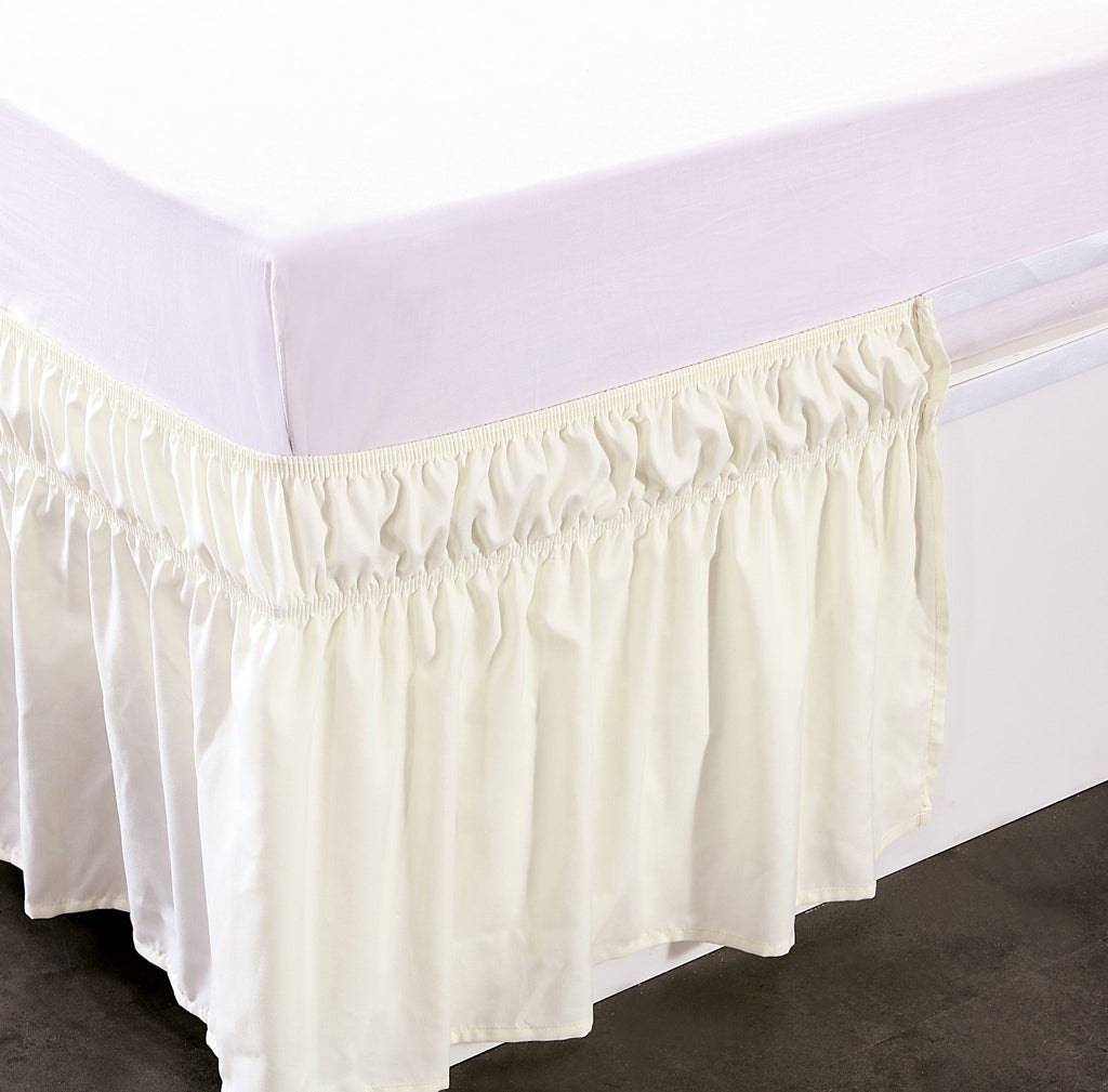 Wrap Around Elastic Bed Skirt for Queen & King Beds, 16" Drop, Ivory