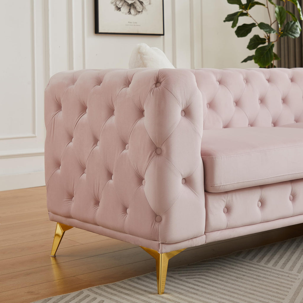 83" Luxury Oversized Chesterfield Sofa with 2 Pillows, Mid-Century Style 3-Seater Tufted Buttons Couch with
