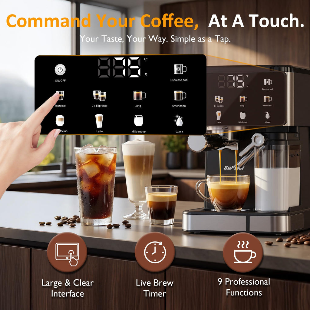 Espresso Machine with Cold Brew, All-in-one Iced Coffee Maker with Automatic Milk Frother, LED Touchscreen, 51OZ