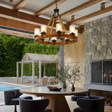 8 Light Wagon Wheels Chandeliers,Round Wood Pendant Light with Seeded Glass Shade Rustic Farmhouse Pendant for Dining Room Kitchen and Entryway A105-B0DN1KTN85