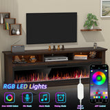 58 Inch Farmhouse Fireplace TV Stand for TVs up to 65 Inches, Entertainment Center with 52 Inch Electric Fireplace, LED Lights, Brown Media Console