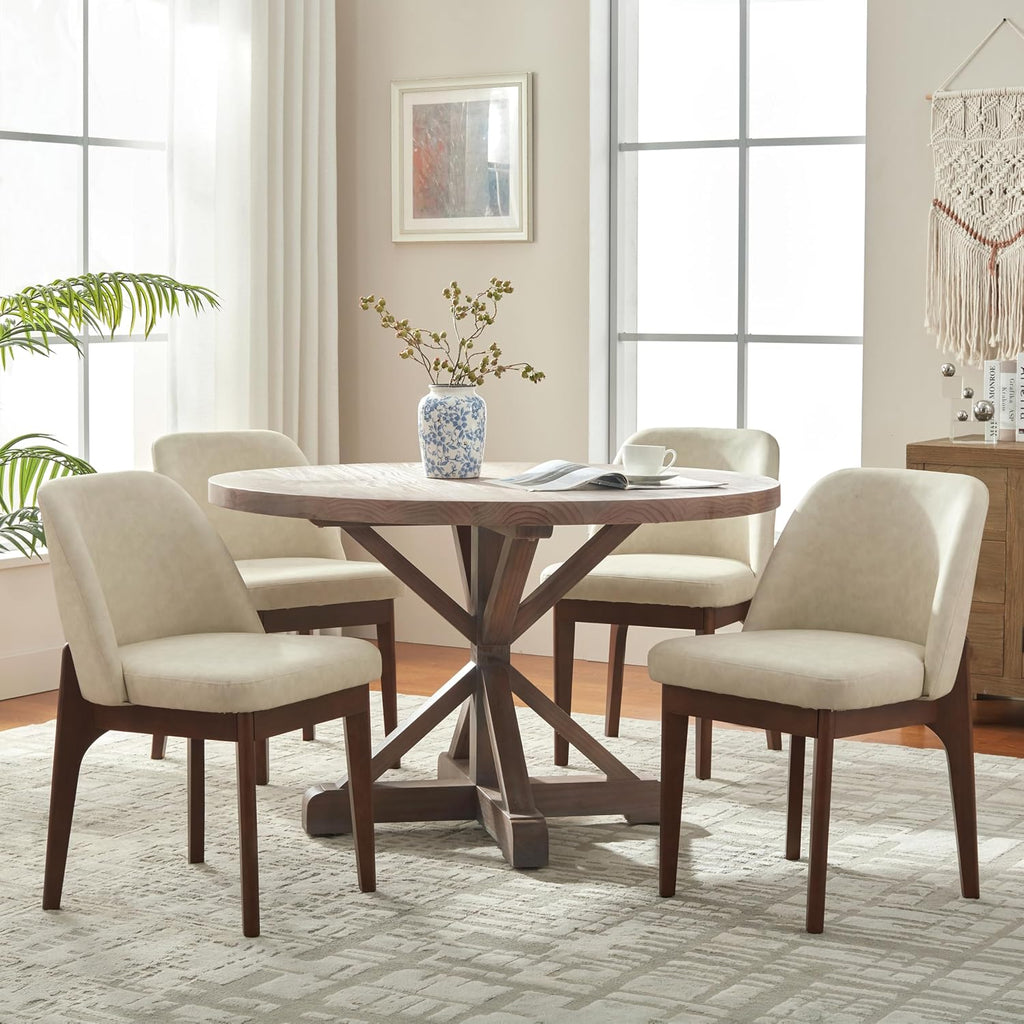 Modern Dining Chairs Set of 4, Faux Leather Kitchen Chairs with Wood Legs, Upholstered Side Chair for Kitchen Dining