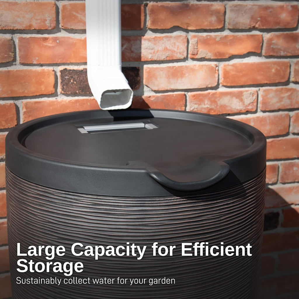 50-Gallon Newport Rain Barrel with Stand and Removable Lid, Bronze Color