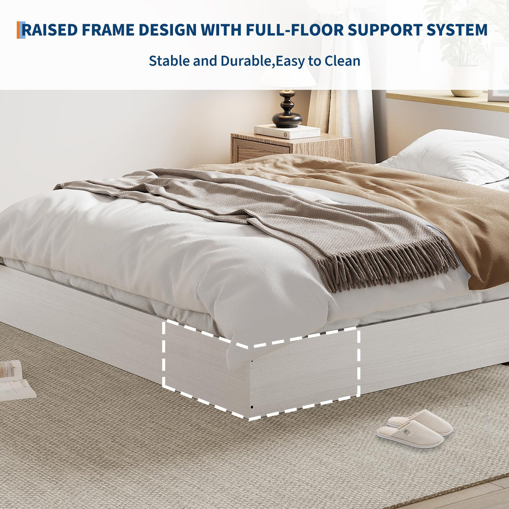 Full Size Bed Frame, Wood Platform Bed with Sturdy Wooden Slats