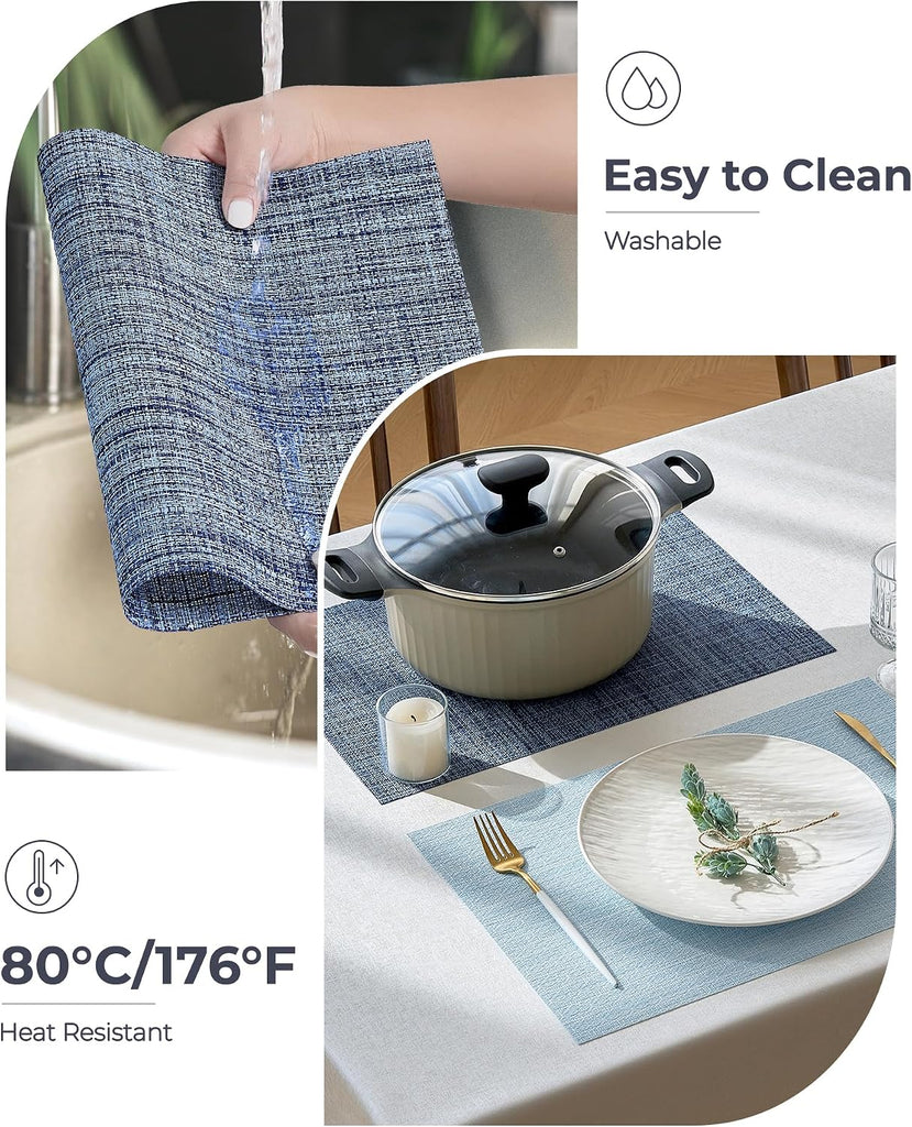Woven Vinyl Placemats, Deep Navy - Set of 4