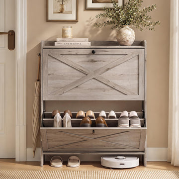 Narrow Shoe Storage Cabinet Organizer with 2 Flip Drawers