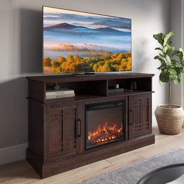 48" TV Stand with 18" Electric Fireplace Heater, Modern TV Stand for TVs up to 50", Entertainment Media Stand with
