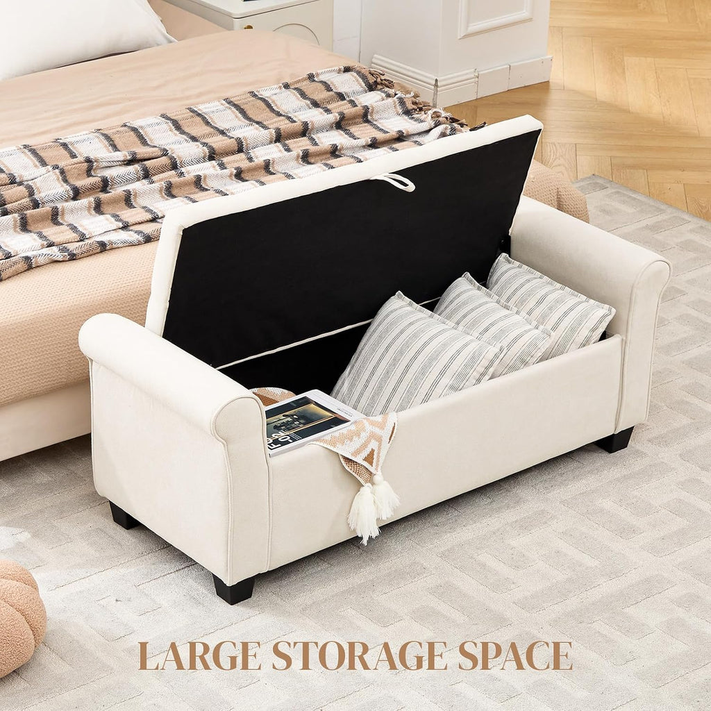 49" End of Bed Storage Bench , Upholstered Storage Ottoman | Easy Assembly with Instructions, Pet Friendly, Polyester
