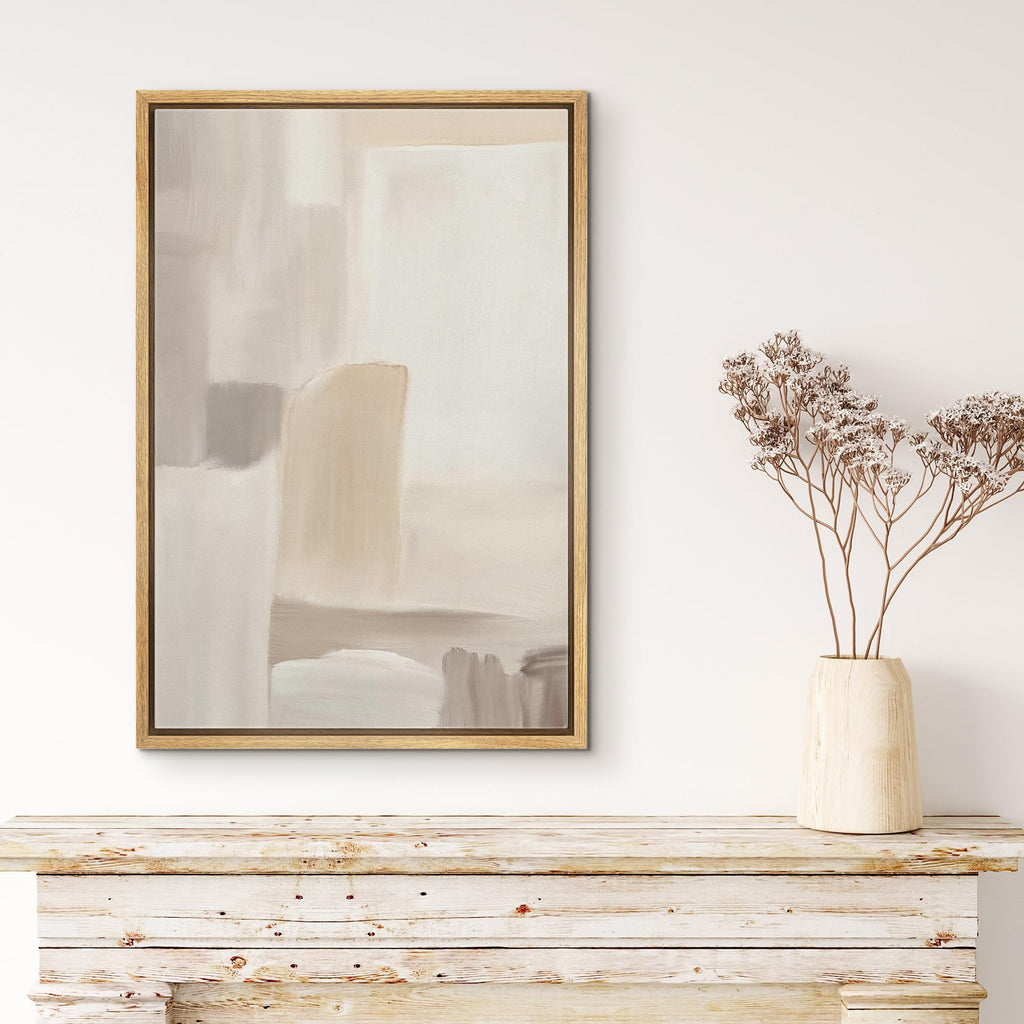 Framed Canvas Print Wall Art Minimalist Neutral Abstract Beige and Taupe Geometric Illustrations Minimalism
