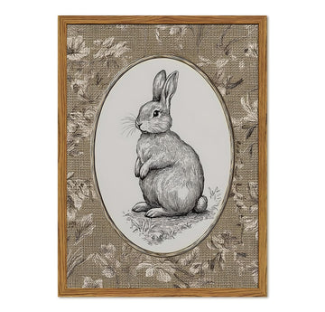Framed Vintage Rabbit Wall Art, Cute Easter Bunny Pictures Wall Decor, Rustic Farmhouse Animal Paintings Canvas