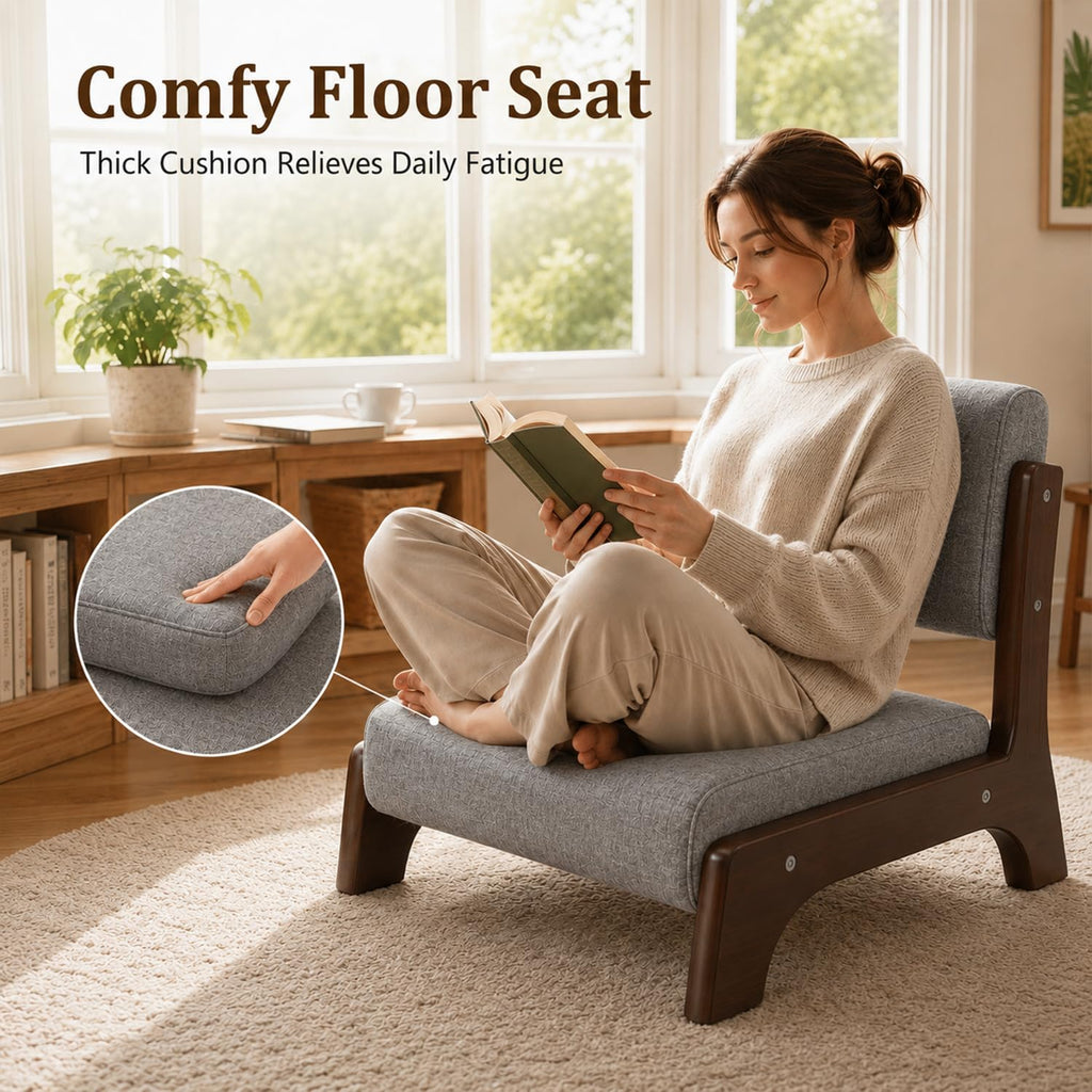 Japanese Floor Chair with Back Support - Modern Tatami Zaisu Style