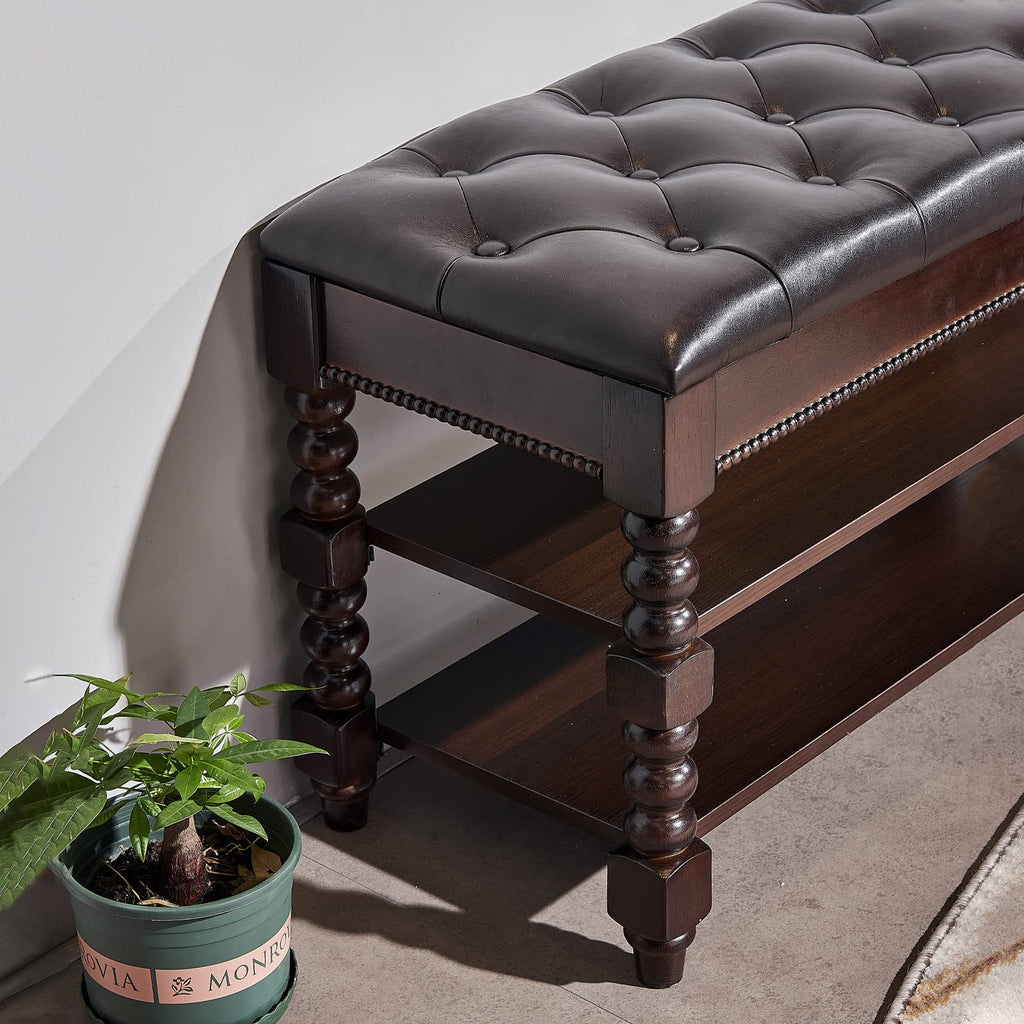 Shoe Bench, Wood Storage Bench with Cushion Seat, Shoe Rack with Hidden Storage Space Living Room Bedroom Hallway