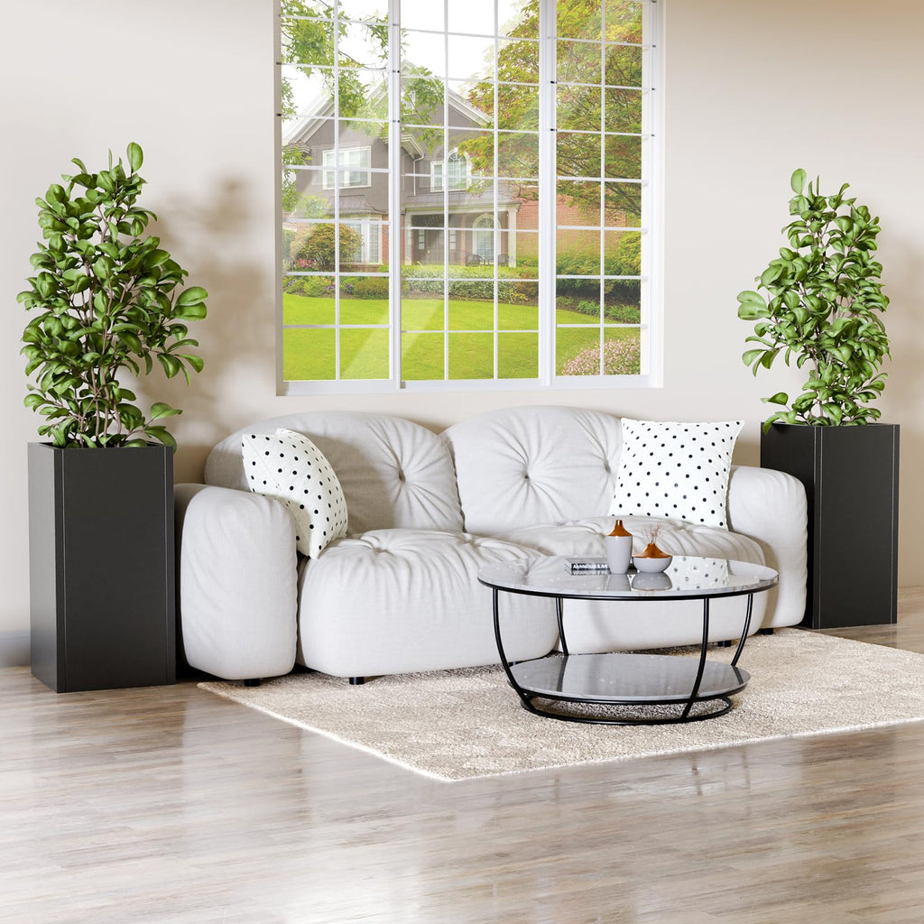 24" Tall Metal Planters Box for Outdoor Plants, 60cm H Square Black