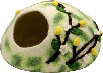 Cat Bed Cave - Wool Cat Cave with Flower Climber Design, Cozy Covered Cat House for Indoor Cats, Fits 1 Large or 2