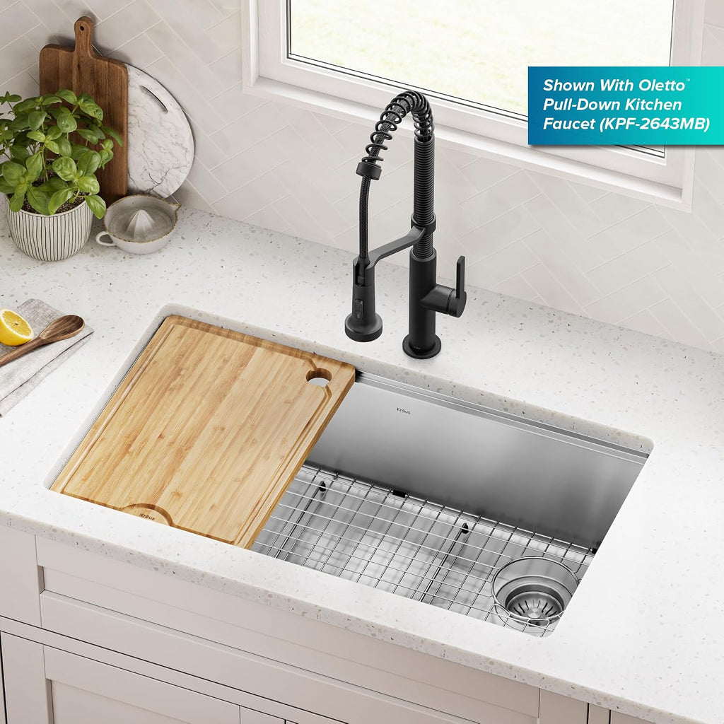 Fairlane 32 in Undermount Workstation Single Bowl 18-Gauge Stainless Steel Kitchen Sink with Accessories, KWU610-32