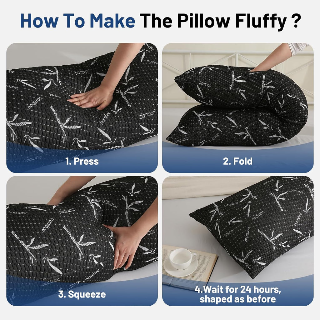 Full Body Pillow with Removable Pillowcase for Adults,(Memory Foam Filling)(Long Pillow for Side Sleepers) (Fluffy