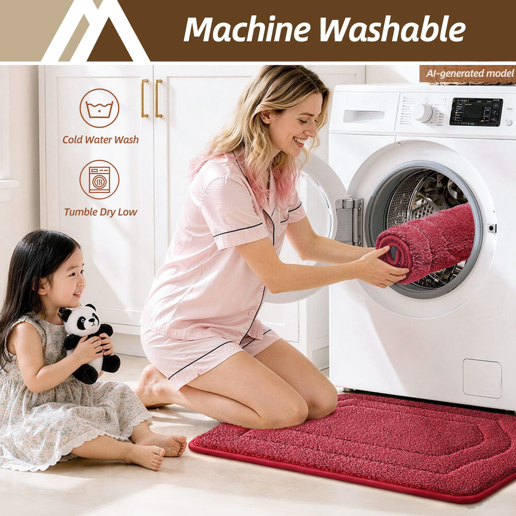 Plush Non-Slip Bath Mat, Red, 20" x 32"