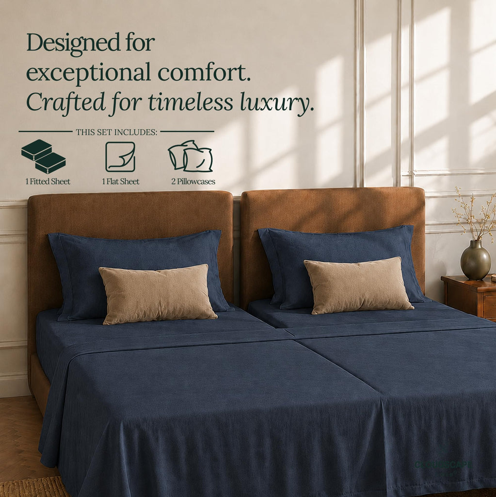Scape Split King Sheets 100% Egyptian Cotton Sateen - Dark Denim