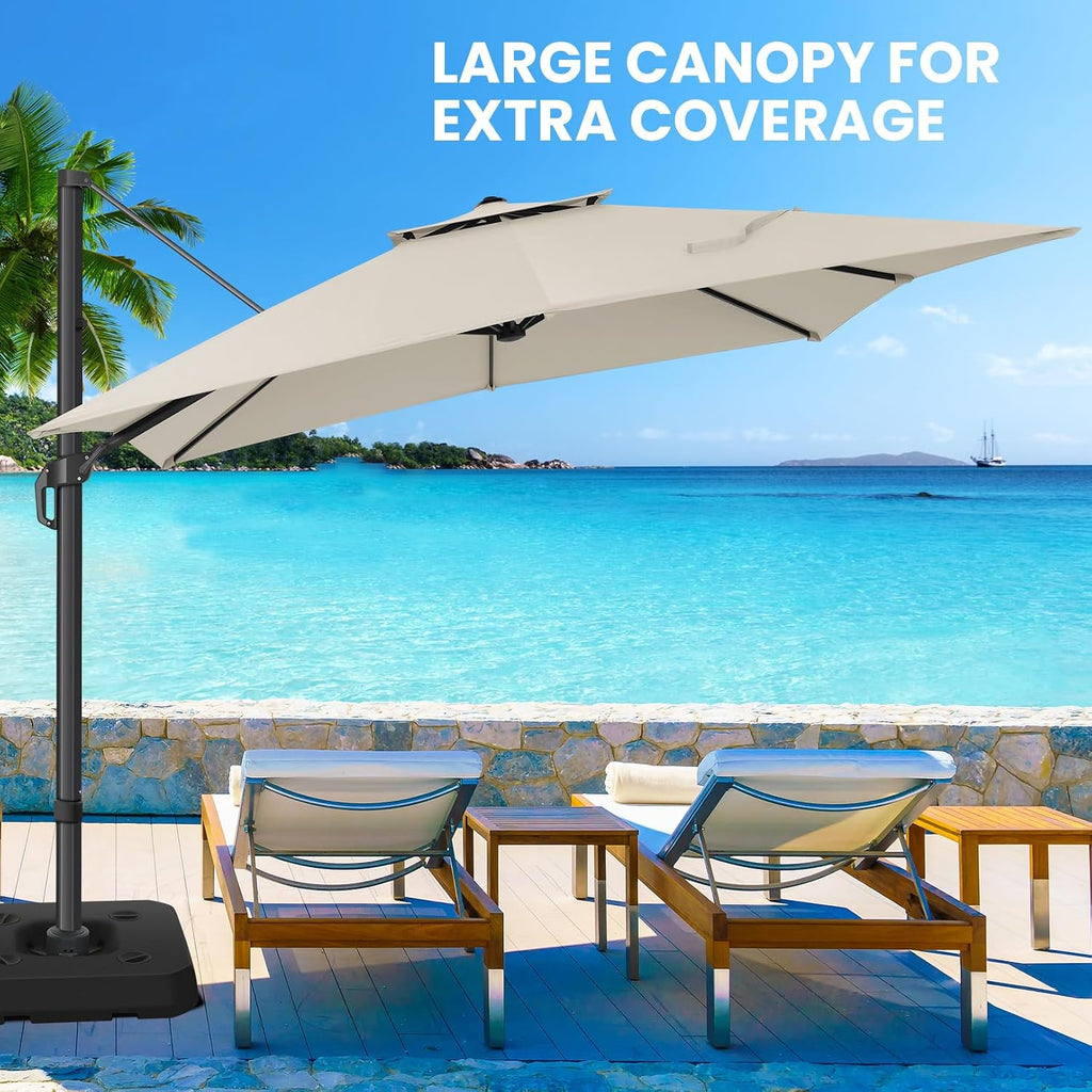 Outdoor Patio Umbrella - 10ft Cantilever Umbrella Heavy Duty Offset Umbrellas with Stand - Beige