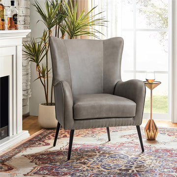 Faux Leather Accent Chair, Grey