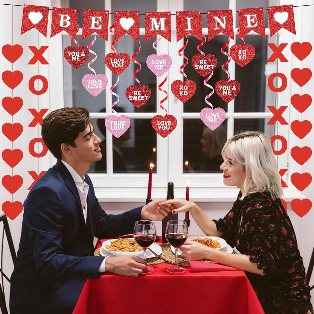 Valentine's Day Decorations Set BE MINE Banner Love Heart XO Garlands Rose Petals for Valentines Wedding Anniversary