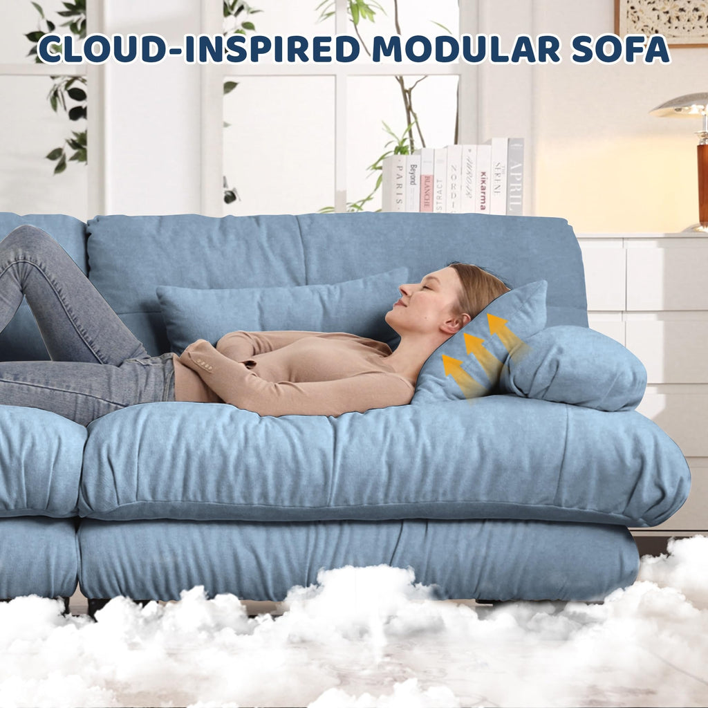 Loveseat Modular Sectional Sofa, U Shaped Couch with 2 Ottoman, Light blue