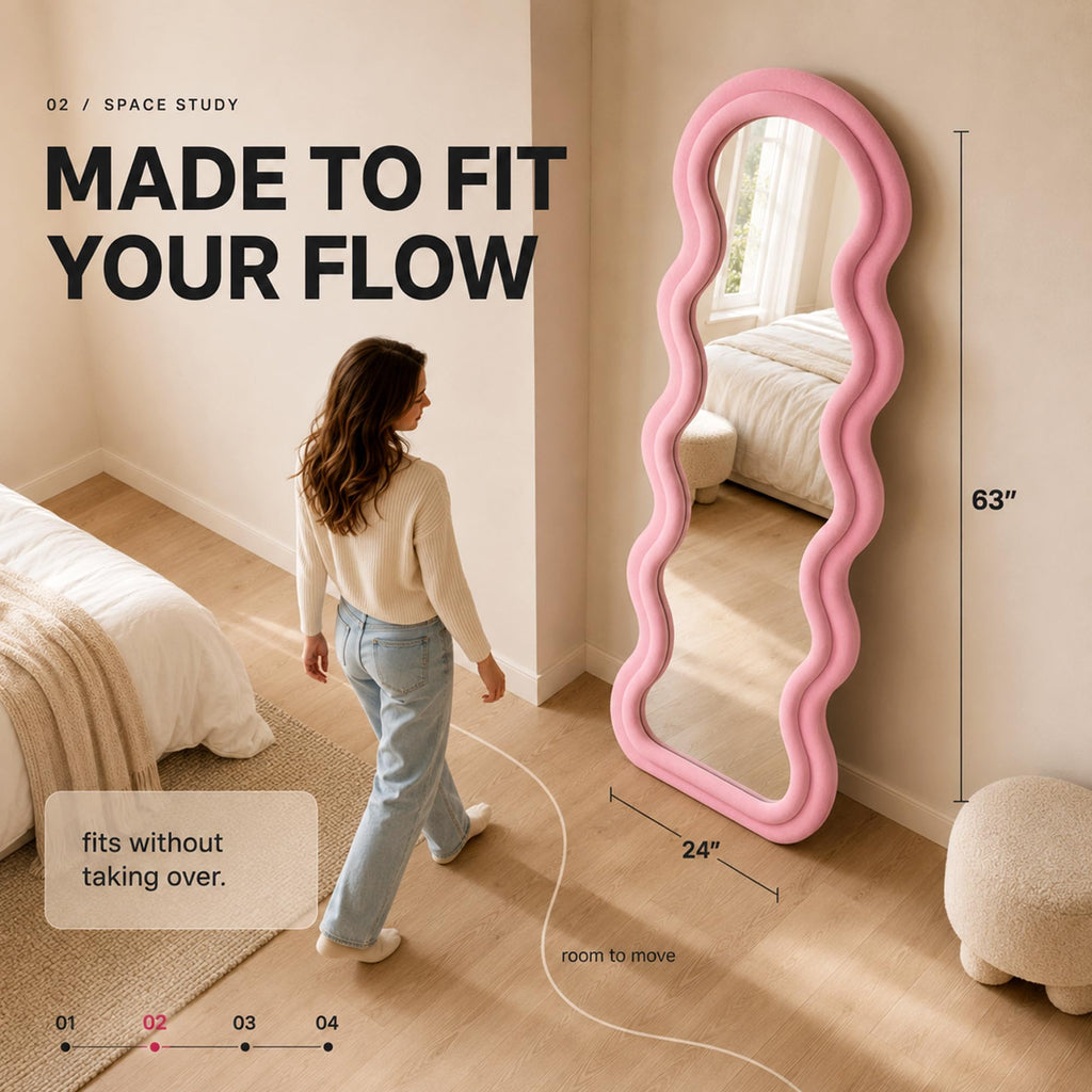 Full Length Mirror 63"x24", Irregular Wavy Mirrors, Wave Arched Floor Mirror, Wall Mirror Standing Hanging or Leaning