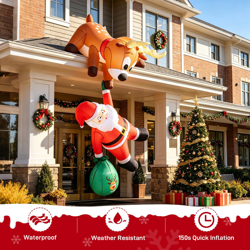 8.8 FT Christmas Inflatable Hanging Santa Outdoor Decorations with Reindeer