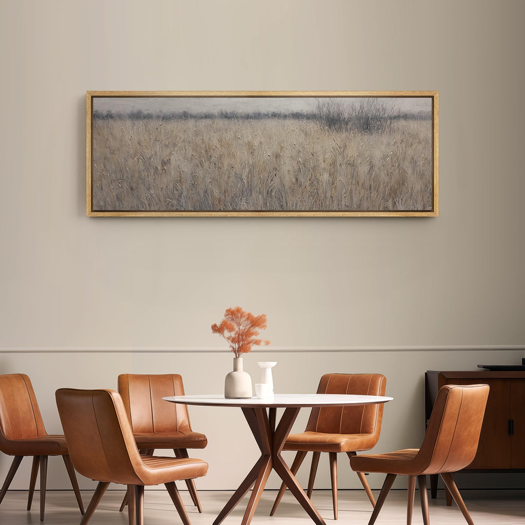 Large Framed Canvas Print Wall Art Neutral Wheat Field Rustic Prairie Landscape Illustrations Modern Art Relax/Calm