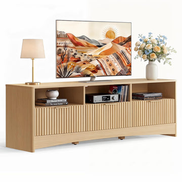 Fluted TV Stand for 65 inch TV, Modern Entertainment Center with Drawers, Boho TV Stands Wood Media Console Cabinet