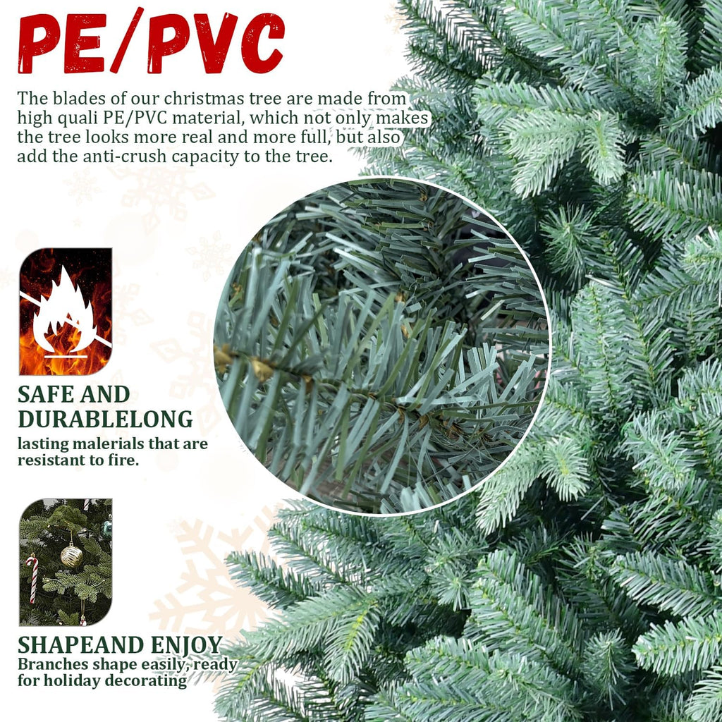 8FT Blue Spruce Artificial Christmas Tree, Premium Unlit Christmas Tree with 2458 PE/PVC Branch Tips, Memory Wire