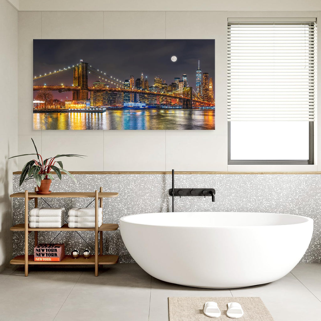 Brooklyn Bridge Night Skyline Canvas Wall New York Poster