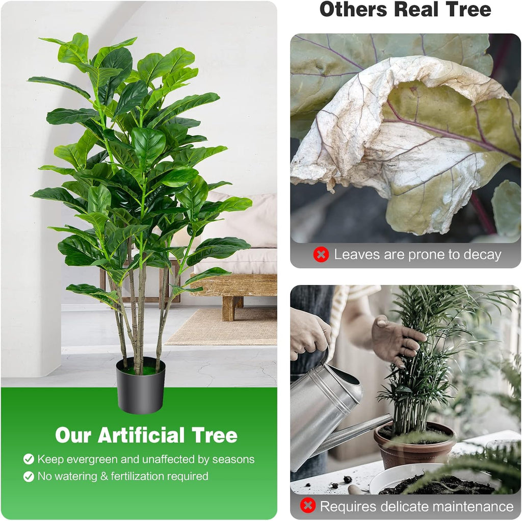 Fake Fiddle Leaf Fig Tree, 2-Pack 51'' Tall Artificial Tree Greenery Plants in Pots W/100 Leaves, Decorative Faux - Set of 2