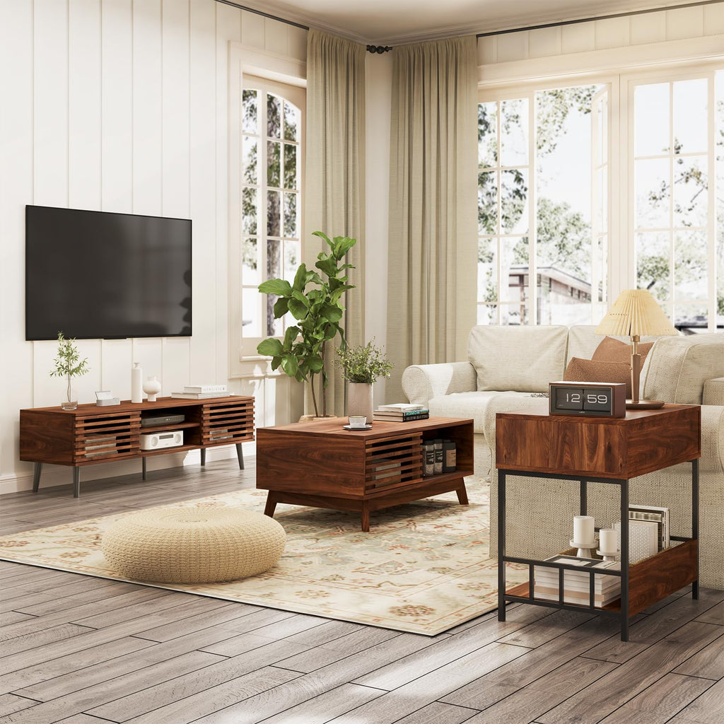 52" Mid Century Modern TV Stand for 50-60 inch TV - Walnut Brown