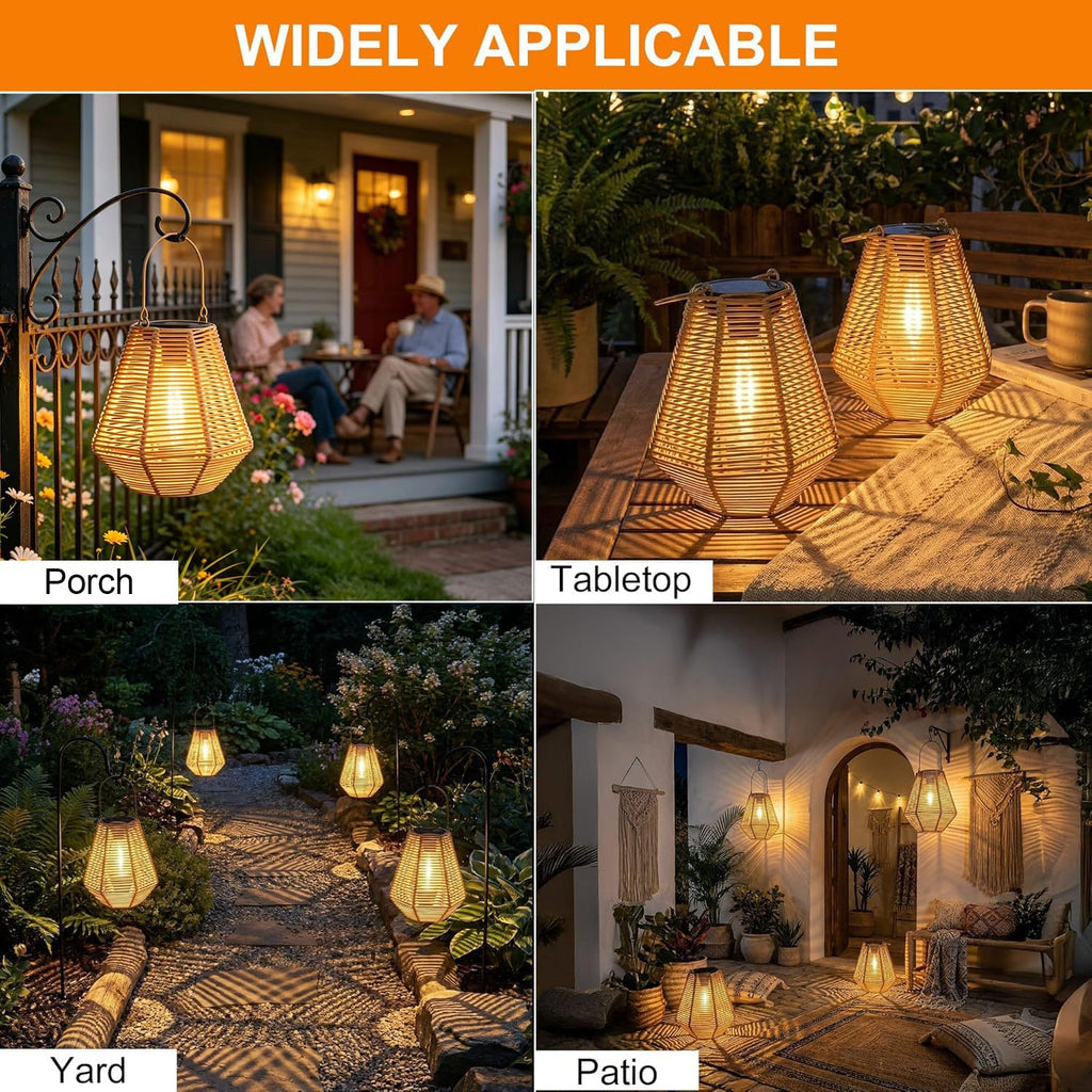 Solar Lanterns Outdoor 2 Pack Rattan Hanging & Table Decor Lights
