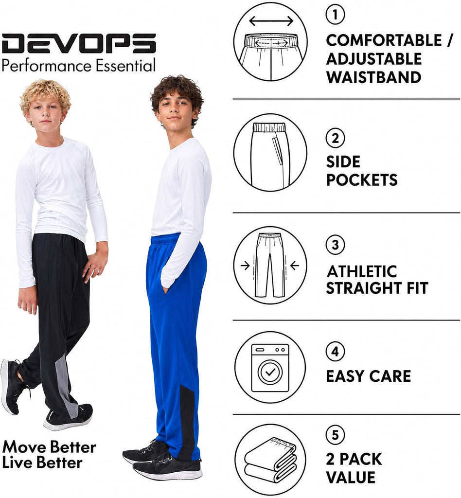 2 Pack Boys Athletic Pants Lightweight Active Track Pants with Pockets
