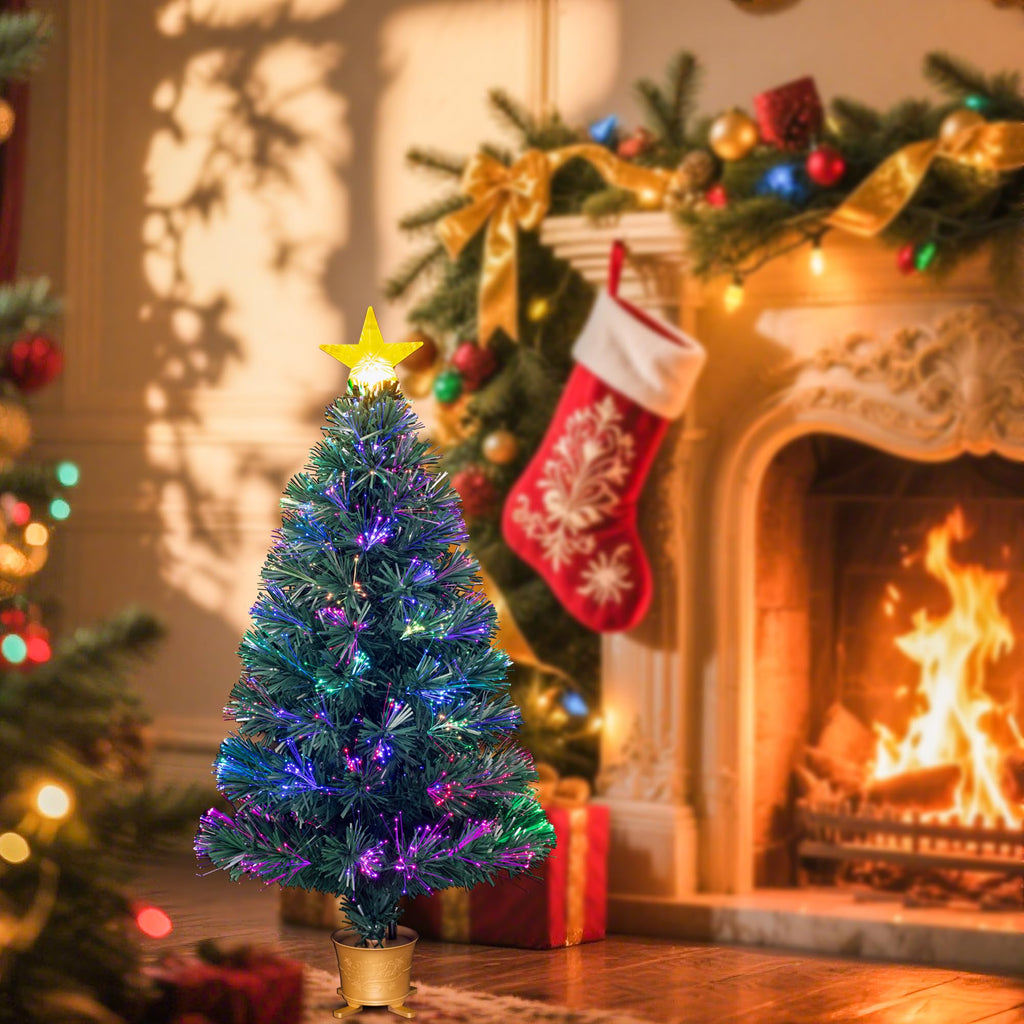 32inch Green Pre-lit Small Fiber Optic Tabletop Christmas Tree