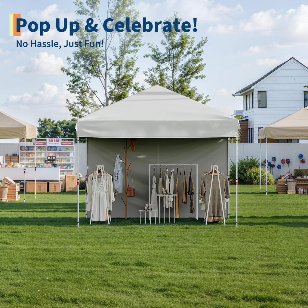 10x10 Pop Up Canopy with 4Pcs Sidewalls Easy Up Camping Tent Outdoor Canopy with One Button Push Setup 1 Roller Bag 3