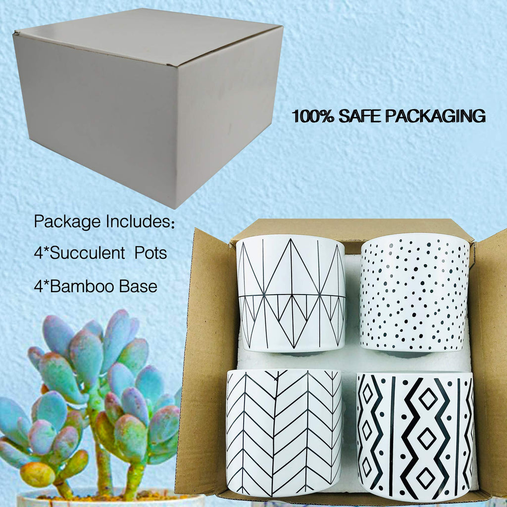 Succulent Planters with Drainage, Geometric Patterned, Minimalist Design 3.5 Inch Small Succulent Pots, Ceramic Flower