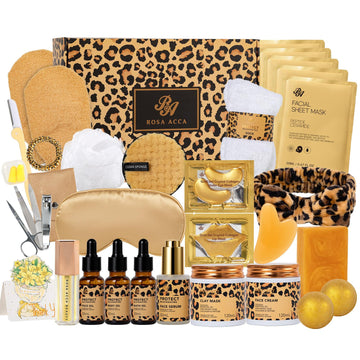 Gifts for Women, 32 Pcs Leopard Facial Skin Care Gift Set for Women, Home Spa & Self-Care Gift Kit, Bath and Body