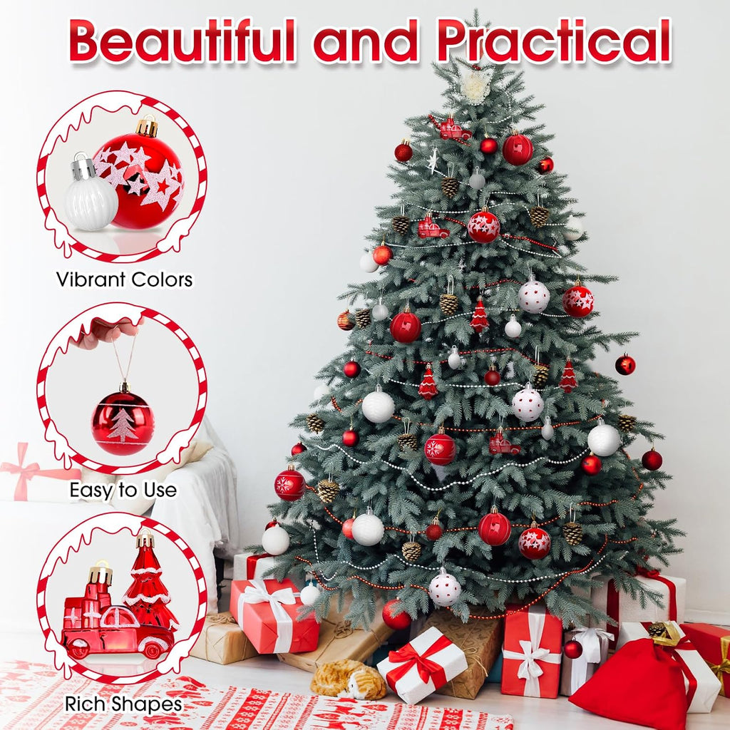 Christmas Ornaments, Various Styles of Christmas Ball Ornaments, Shatterproof Christmas Balls for Holiday Xmas - Set of 42