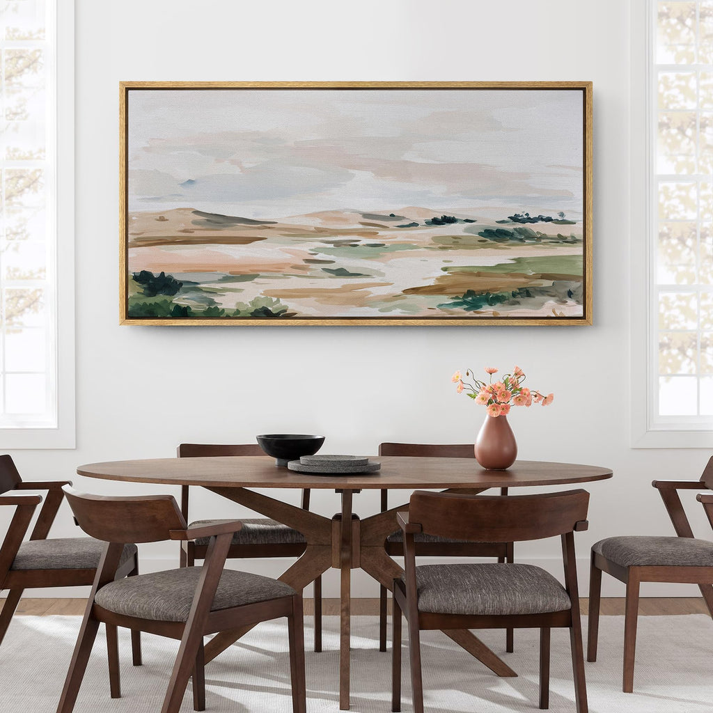 Extra Large Framed Canvas Print Wall Art Soft Abstract Desert Landscape Illustrations Modern Art Calm Warm - 60"" x30