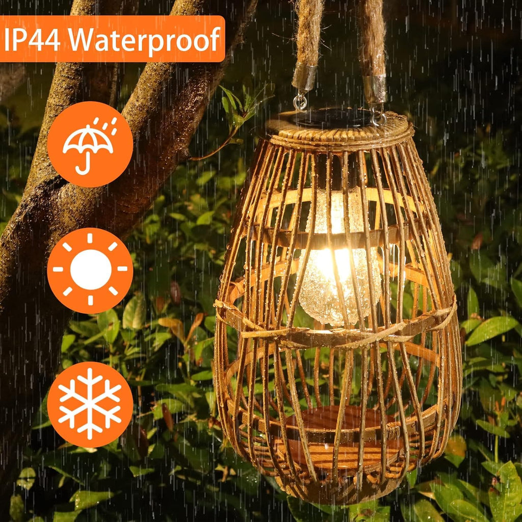 Rattan Solar Lantern, Large Outdoor Waterproof Hanging/Tabletop