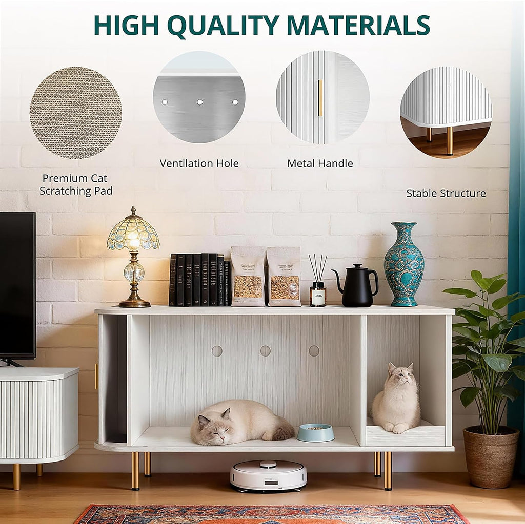 Cat Litter Box Enclosure with Scratch Pad, Sliding Door, 38.5" Cat Litter Furniture Hidden Litter Box Cabinet, Modern